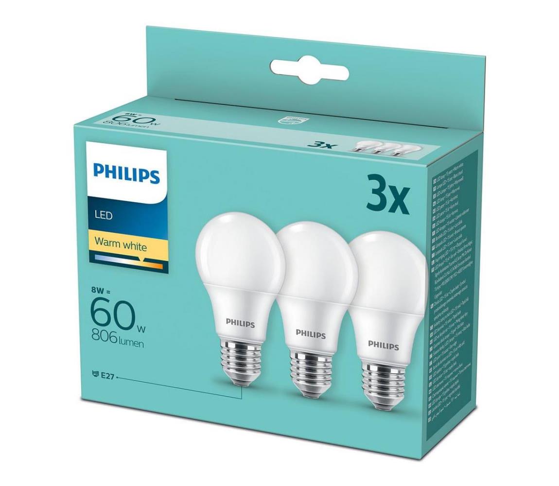 Philips SADA 3x LED Žárovka Philips A60 E27/8W/230V 2700K P4089