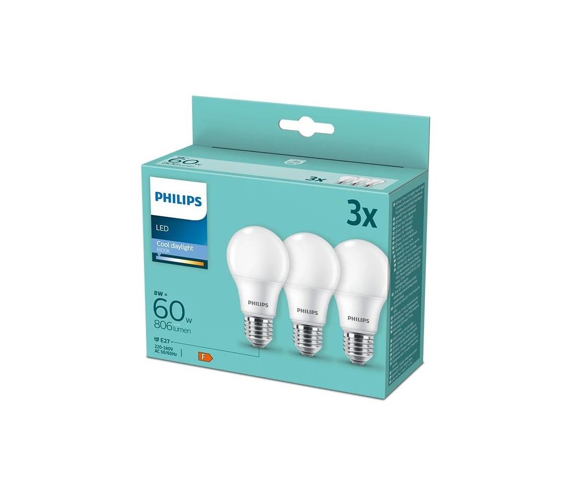 Philips SADA 3x LED Žárovka Philips A60 E27/8W/230V 6500K P5391