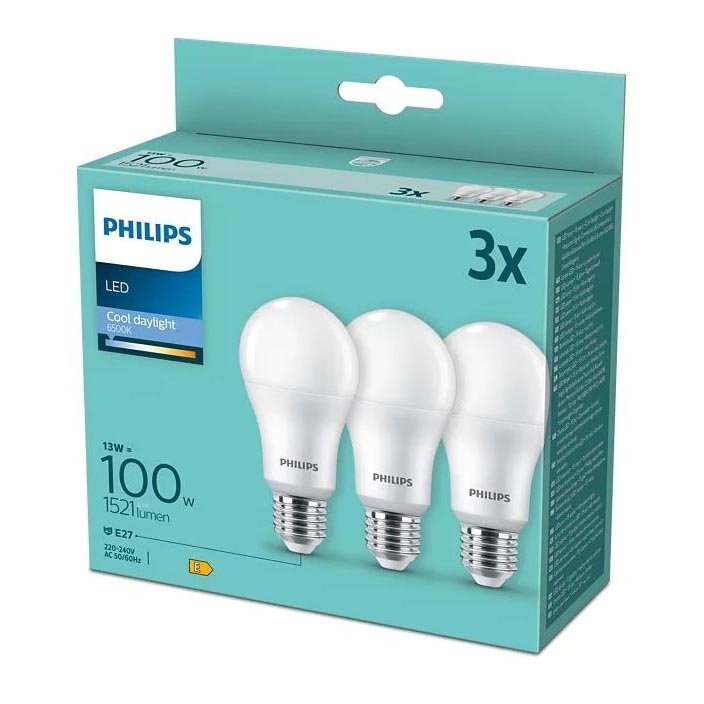 SADA 3x LED Žárovka Philips A67 E27/13W/230V 6500K