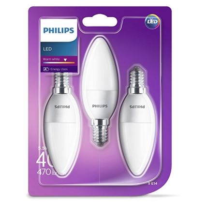 SADA 3x LED Žárovka Philips B35 E14/5,5W/230V 2700K