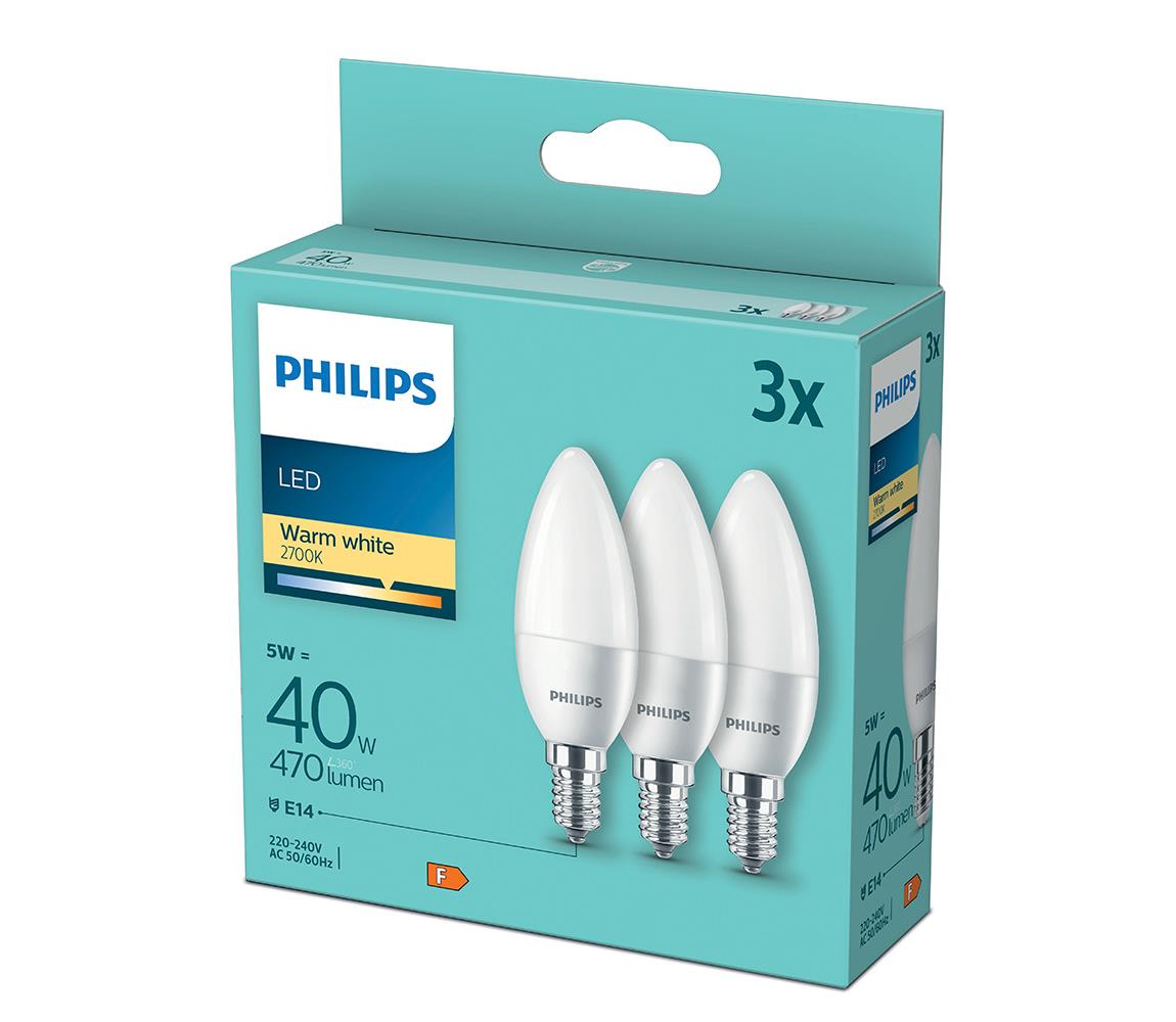 Philips SADA 3x LED Žárovka Philips B35 E14/5W/230V 2700K P4403