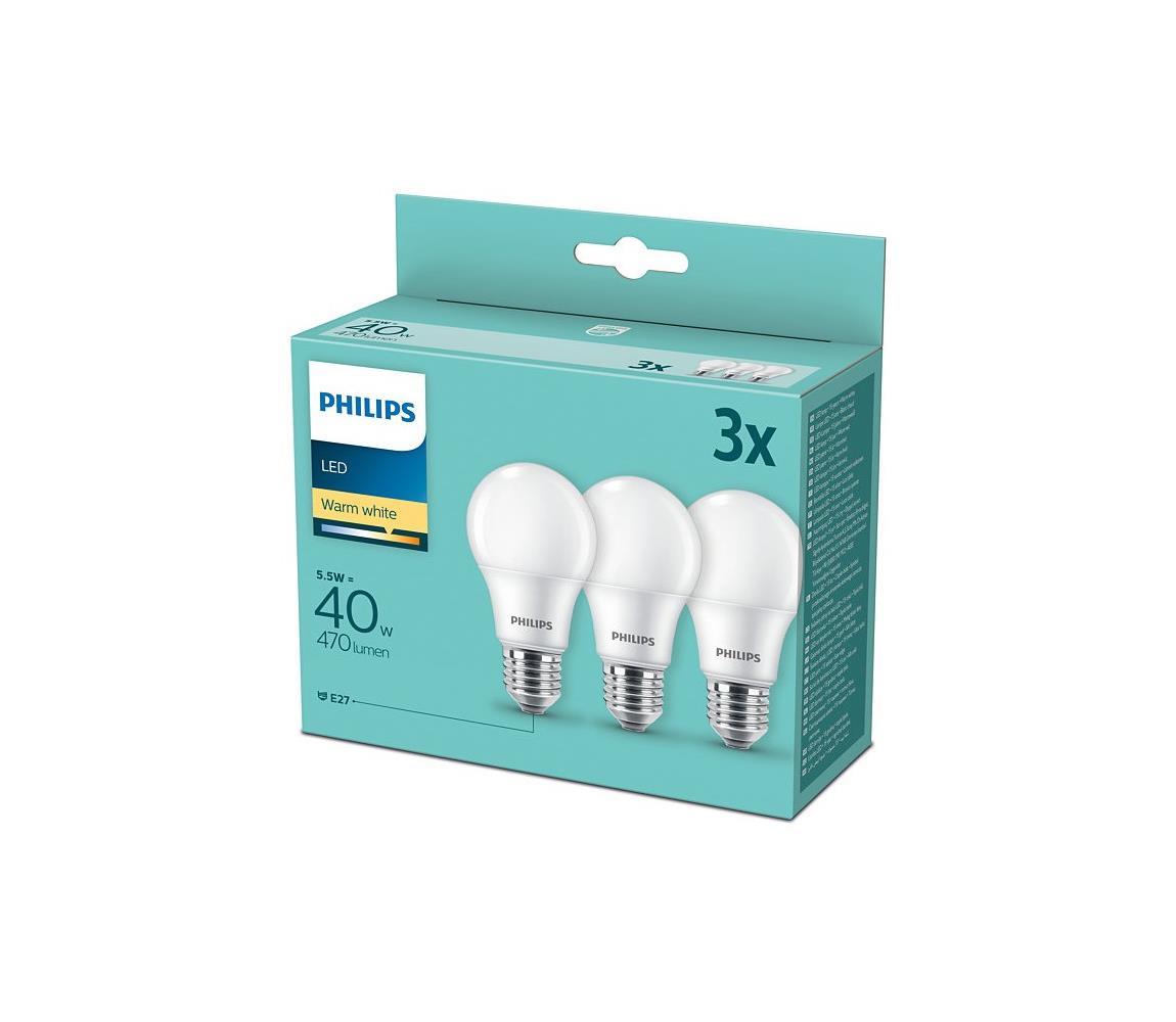Philips SADA 3x LED Žárovka Philips E27/5,5W/230V 2700K 