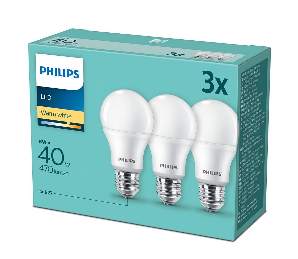 Philips SADA 3x LED Žárovka Philips E27/6W/230V 2700K