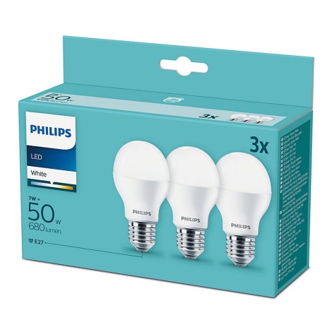 Sada 3x LED Žárovka Philips E27/7W/230V 3000K