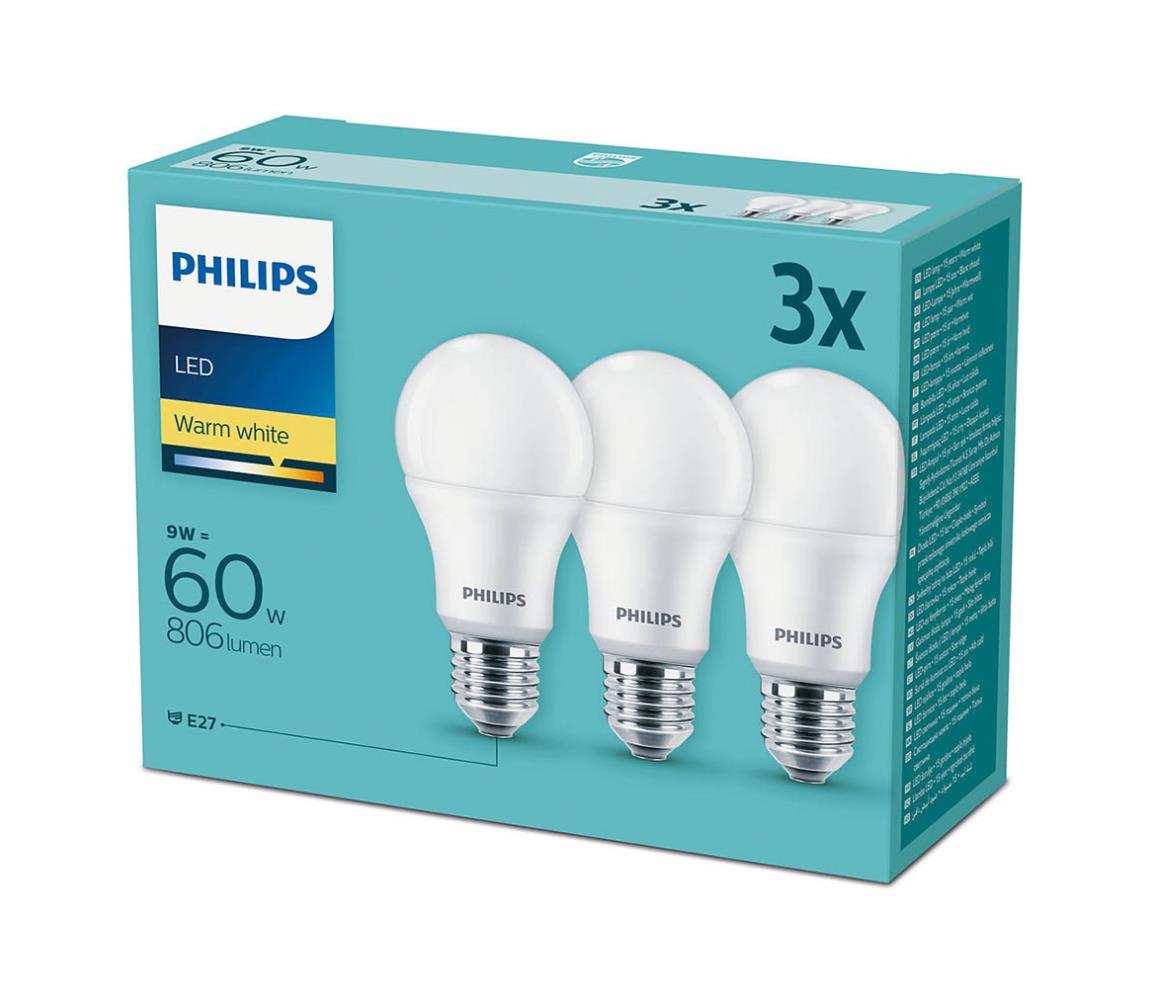 Philips klasik, 9W, E27, teplá bílá 3ks