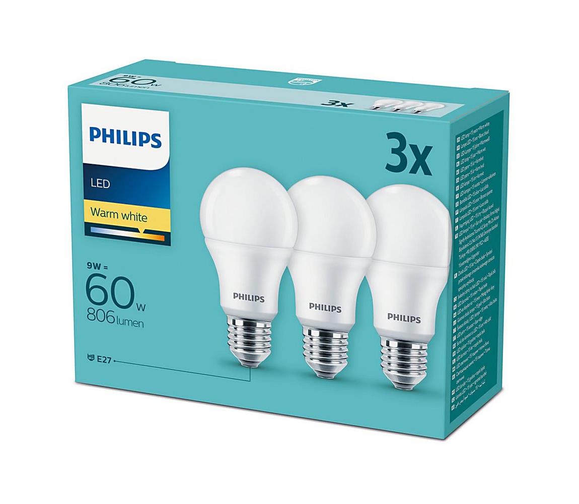 Philips SADA 3x LED Žárovka Philips E27/9W/230V 2700K