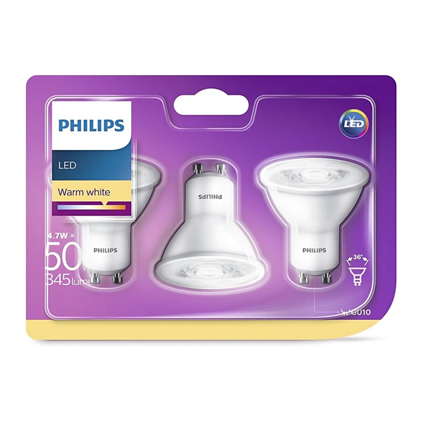 SADA 3x LED Žárovka Philips GU10/4,7W/230V 2700K