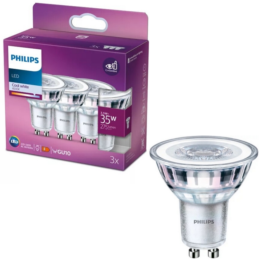 SADA 3x LED Žárovka Philips PAR16 GU10/3,5W/230V 4000K