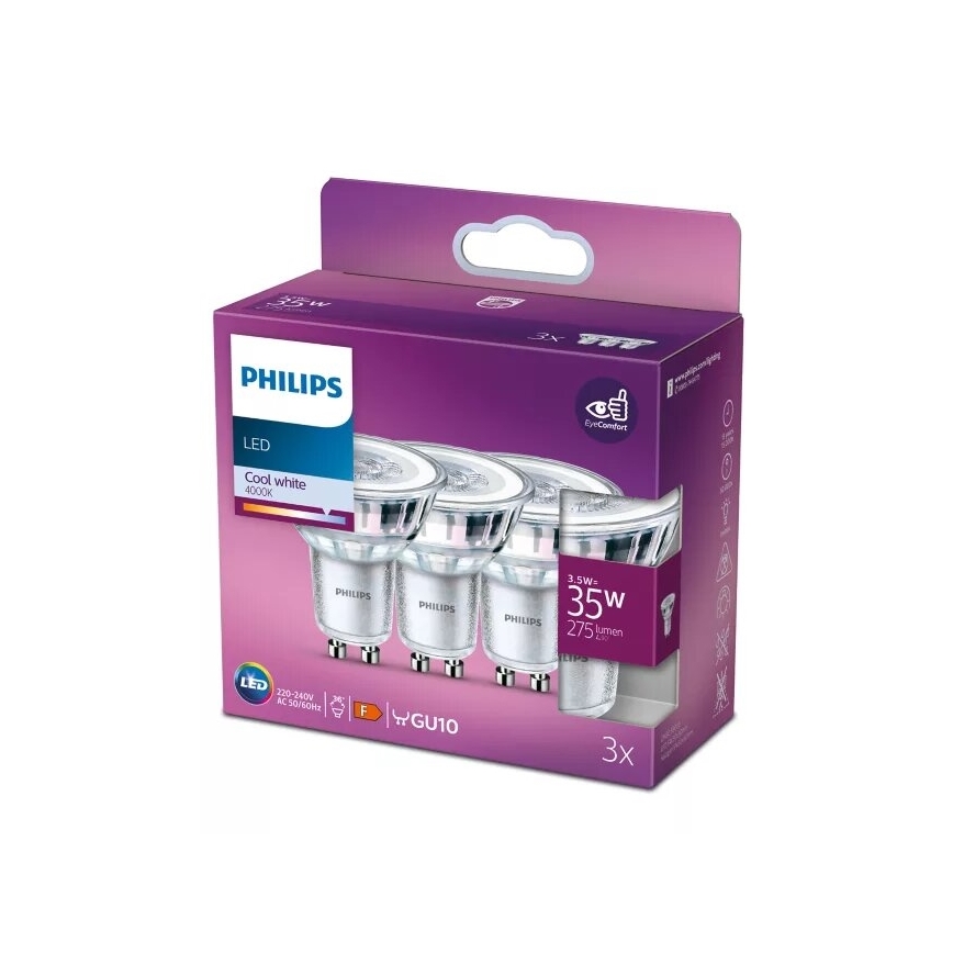 SADA 3x LED Žárovka Philips PAR16 GU10/3,5W/230V 4000K