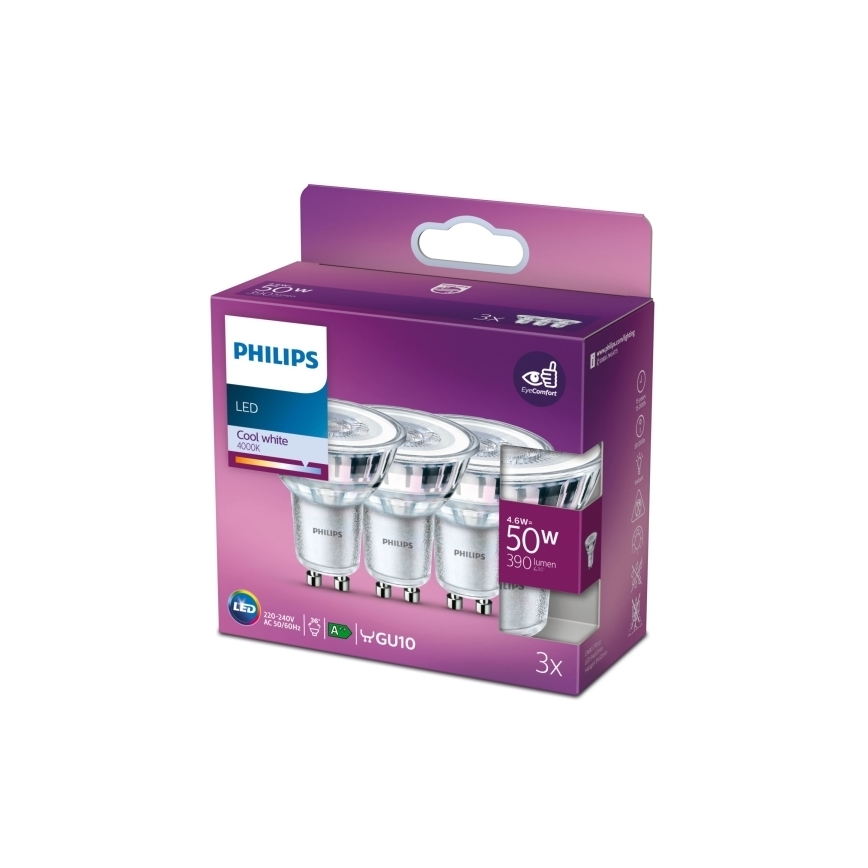 SADA 3x LED Žárovka Philips PAR16 GU10/4,6W/230V 4000K