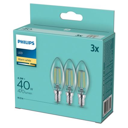 SADA 3x LED Žárovka VINTAGE Philips B35 E14/4,3W/230V 2700K