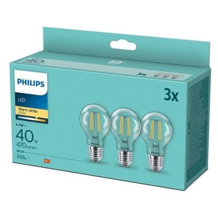 SADA 3x LED Žárovka VINTAGE Philips E27/4,3W/230V 2700K