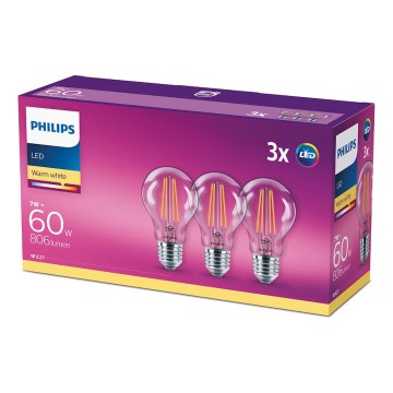 SADA 3x LED Žárovka VINTAGE Philips E27/7W/230V 2700K