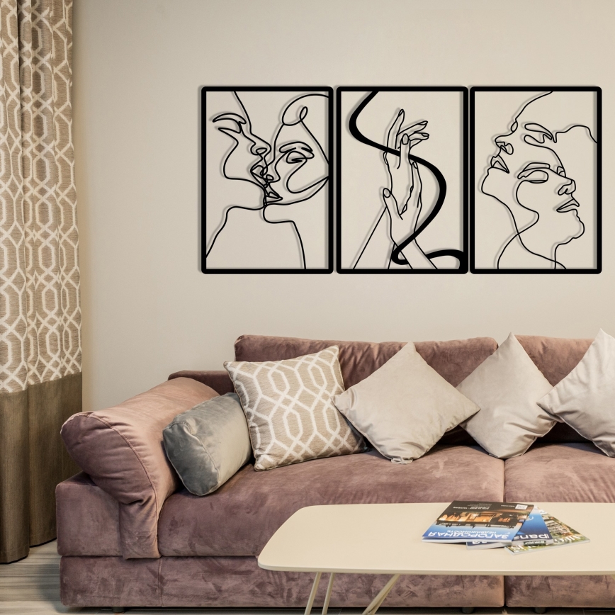 SADA 3x Nástěnná dekorace 109x50 cm láska kov
