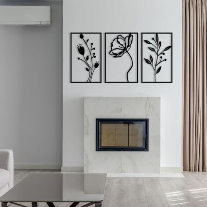 SADA 3x Nástěnná dekorace 78x39 cm květiny kov