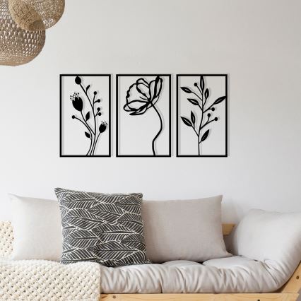 SADA 3x Nástěnná dekorace 78x39 cm květiny kov