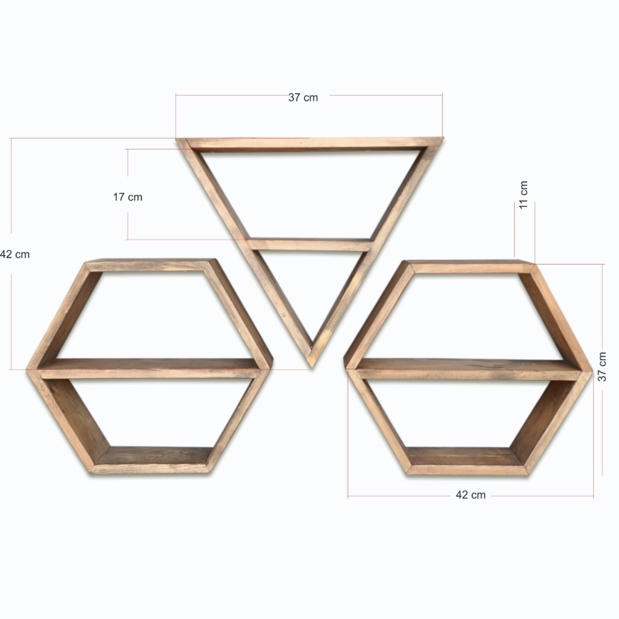 SADA 3x Nástěnná police smrk