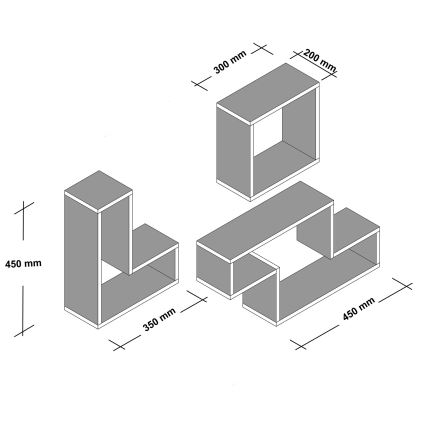 SADA 3x Nástěnná police TETRIS bílá