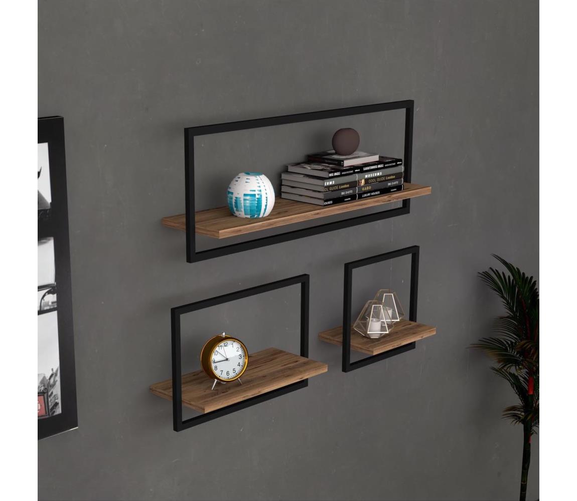 Asir SADA 3x Nástěnná police YESO hnědá/černá AS0865