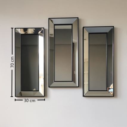 SADA 3x Nástěnné zrcadlo 70x30 cm černá