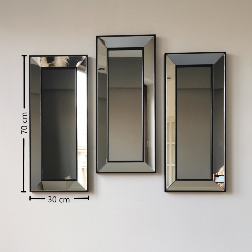 SADA 3x Nástěnné zrcadlo 70x30 cm černá
