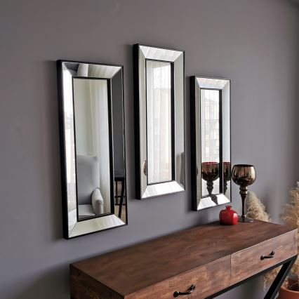 SADA 3x Nástěnné zrcadlo 70x30 cm černá