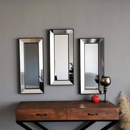SADA 3x Nástěnné zrcadlo 70x30 cm černá