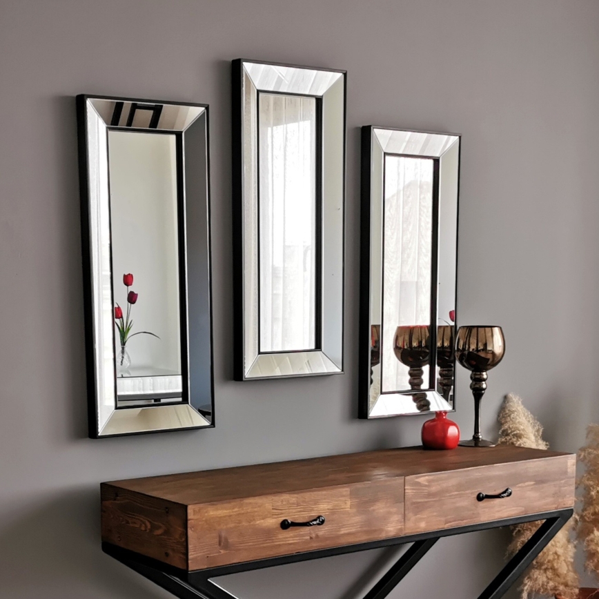 SADA 3x Nástěnné zrcadlo 70x30 cm černá