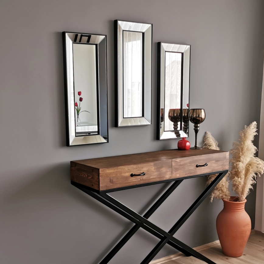 SADA 3x Nástěnné zrcadlo 70x30 cm černá