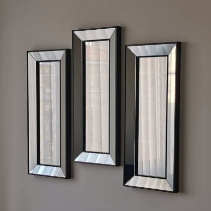 SADA 3x Nástěnné zrcadlo 70x30 cm černá