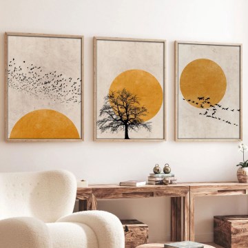 SADA 3x Obraz ve fotorámečku 50x70 cm béžová/žlutá