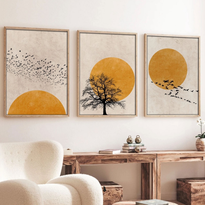 SADA 3x Obraz ve fotorámečku 50x70 cm béžová/žlutá