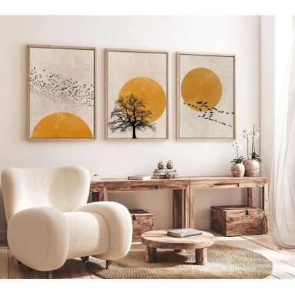 SADA 3x Obraz ve fotorámečku 50x70 cm béžová/žlutá