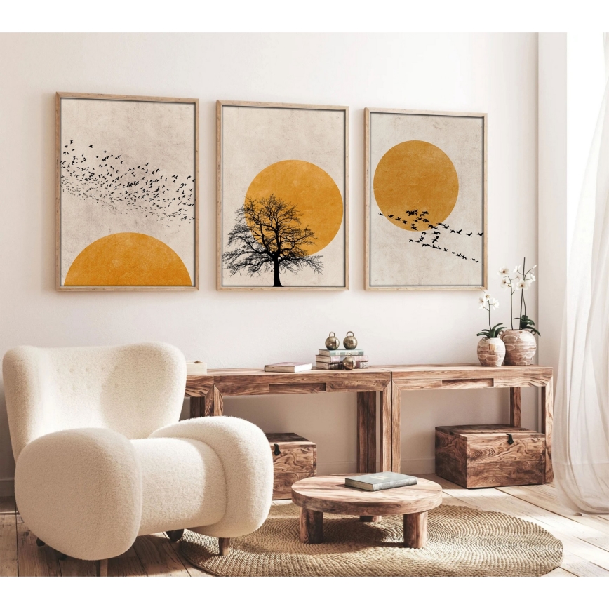 SADA 3x Obraz ve fotorámečku 50x70 cm béžová/žlutá
