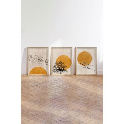 SADA 3x Obraz ve fotorámečku 50x70 cm béžová/žlutá