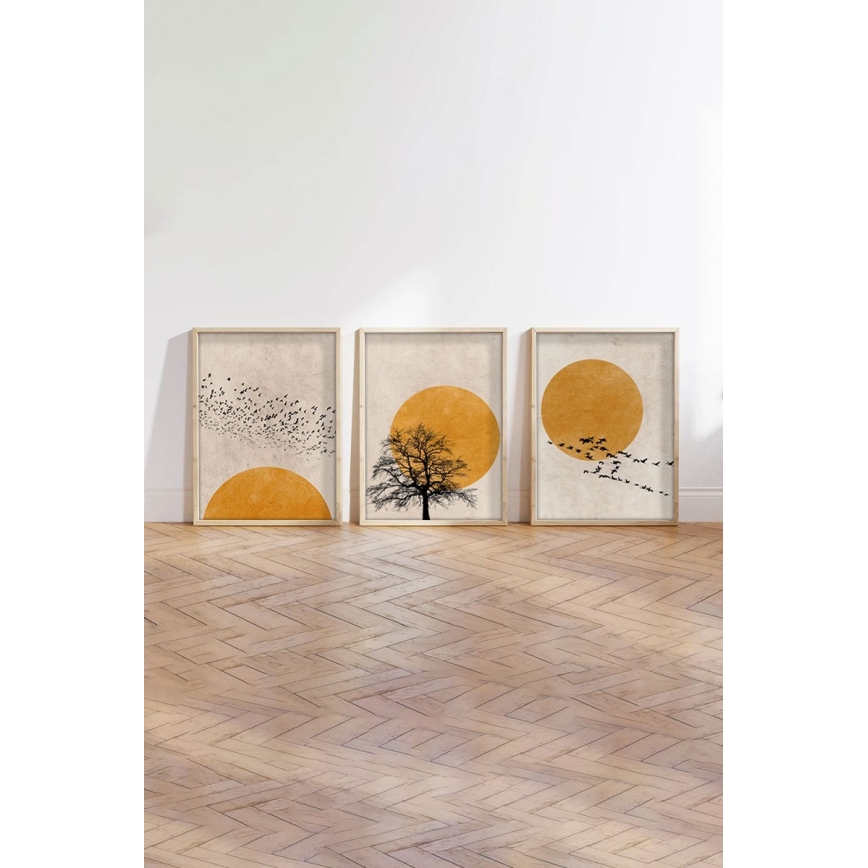 SADA 3x Obraz ve fotorámečku 50x70 cm béžová/žlutá