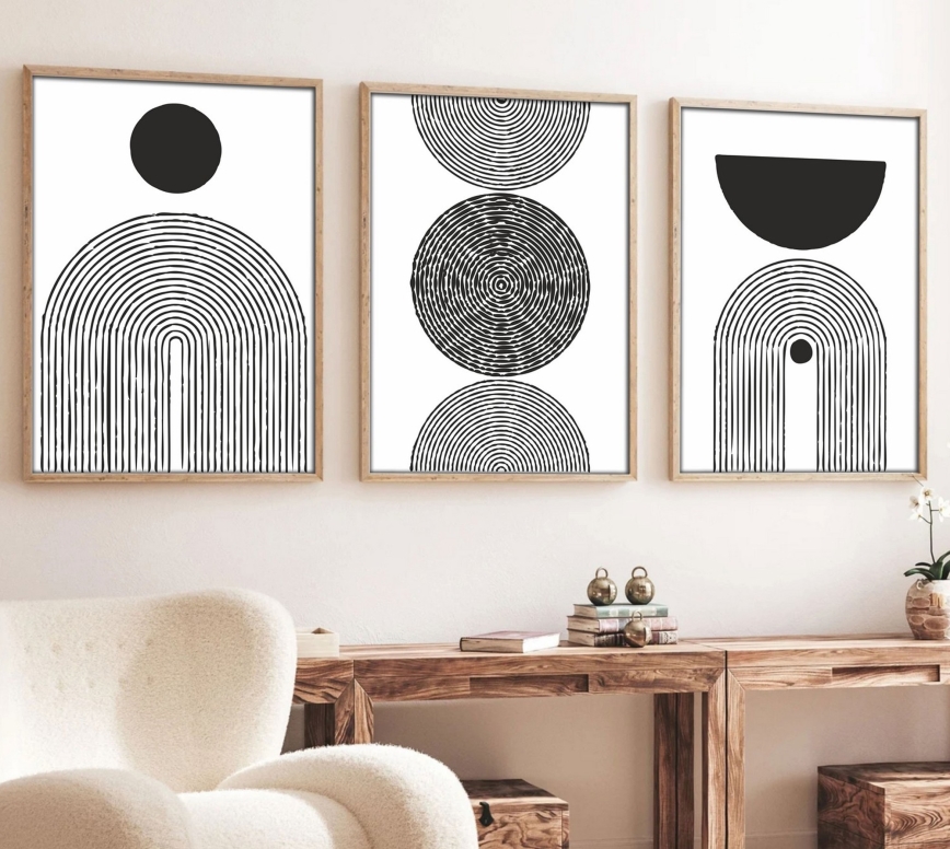 SADA 3x Obraz ve fotorámečku 50x70 cm černá/bílá