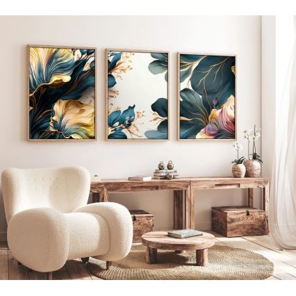 SADA 3x Obraz ve fotorámečku 50x70 cm rostliny