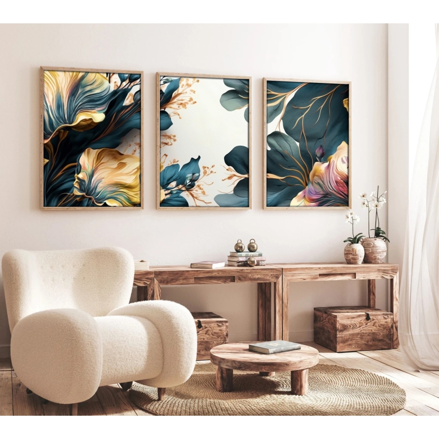 SADA 3x Obraz ve fotorámečku 50x70 cm rostliny