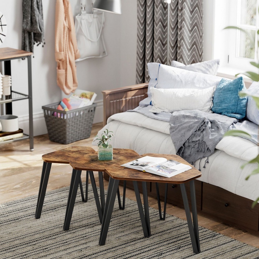 Sada 3x odkládací stolek ELDUR hnědá/černá