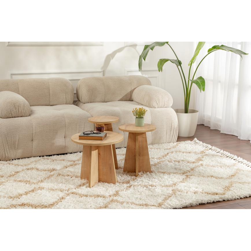 SADA 3x Odkládací stolek LUME pr. 28/33/43 cm dub safírový