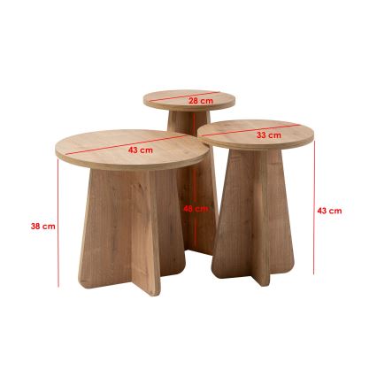 SADA 3x Odkládací stolek LUME pr. 28/33/43 cm dub safírový