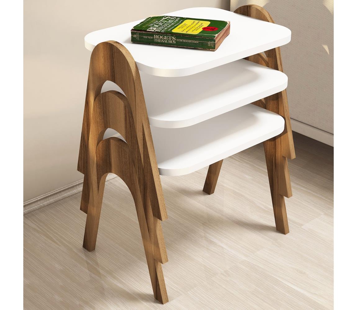  SADA 3x Odkládací stolek PARIS 42x48,6 cm hnědá/bílá 