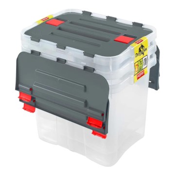 SADA 3x Úložný box DRAGON 24 l šedá/čirá