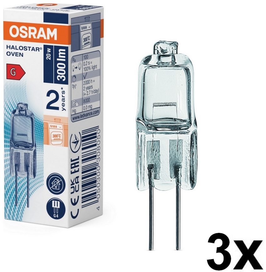 SADA 3x Žárovka do trouby HALOSTAR G4/20W/12V 2700K - Osram