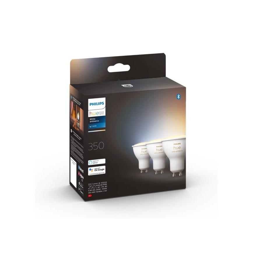 SADA 3xLED Stmívatelná žárovka Philips Hue WHITE AMBIANCE GU10/4,3W/230V 2200-6500K