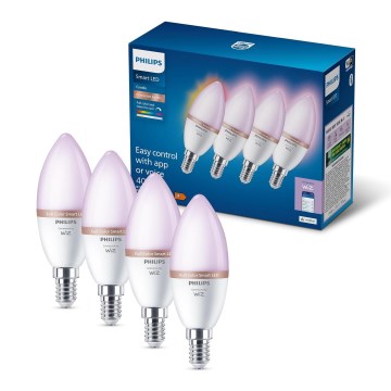 SADA 4x LED RGB Stmívatelná žárovka Philips SMART C37 E14/4,9W/230V 2200-6500K