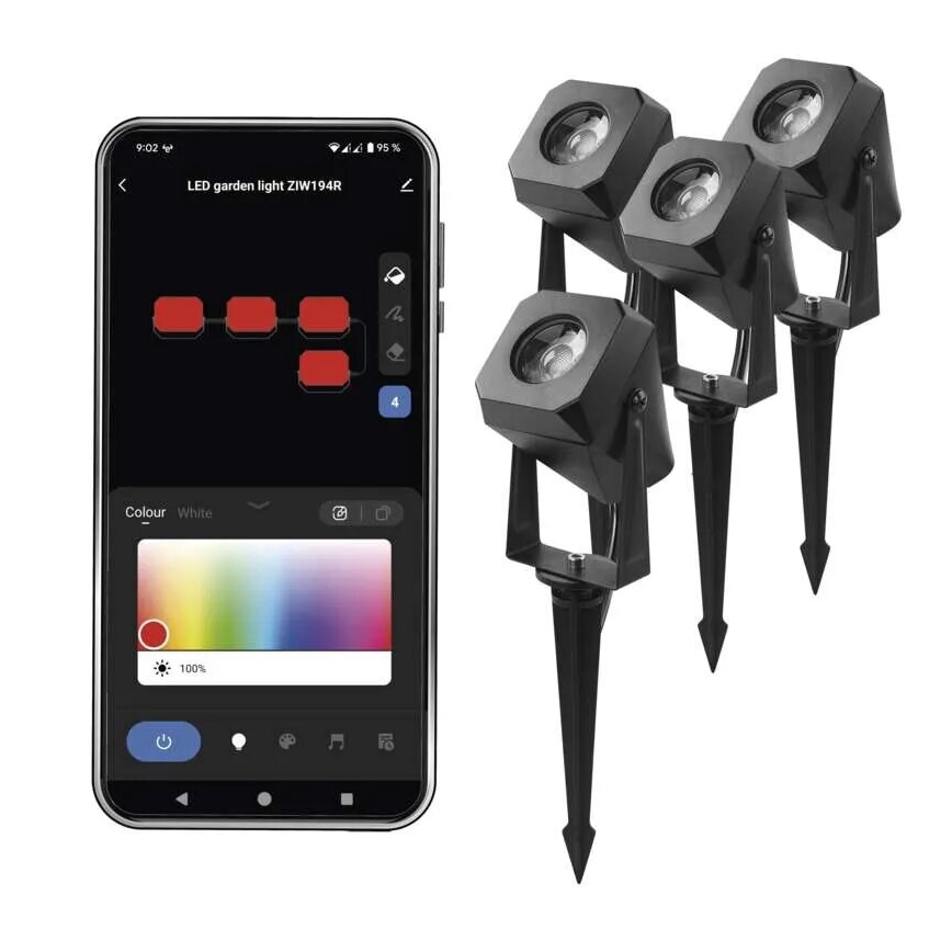 SADA 4x LED RGBIC Stmívatelná venkovní lampa LED/7W/230V 3000-6500K IP65 Wi-Fi Tuya