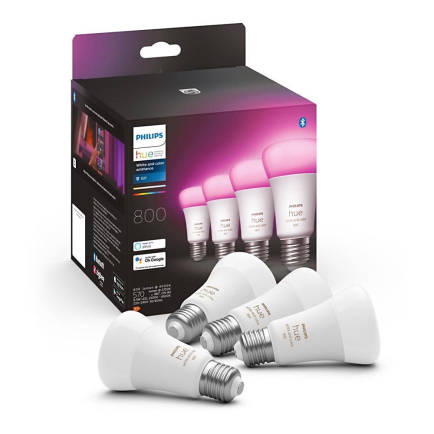 SADA 4x LED Stmívatelná žárovka Philips Hue White And Color Ambiance E27/6,5W/230V 2000-6500K