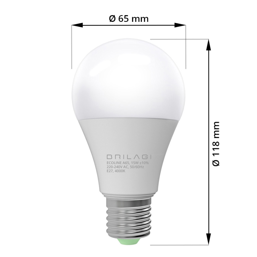SADA 4x LED Žárovka ECOLINE A65 E27/15W/230V 4000K - Brilagi